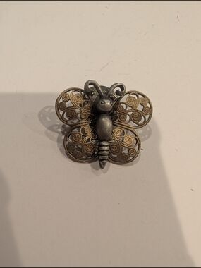 Source Unknown Two-Tone Filigree Butterfly Brooch in Gold and Silver